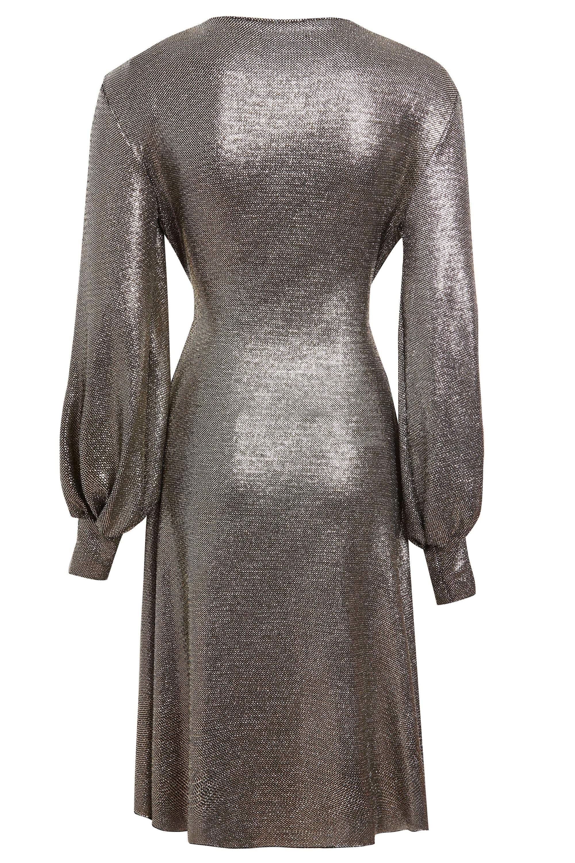 Long sleeve sequin wrap dress by Blush Athena, featuring shimmering sequins and elegant design, perfect for evening wear.