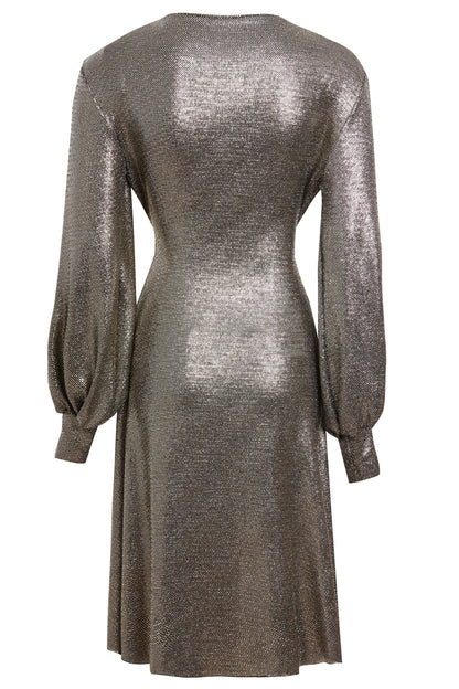 Long sleeve sequin wrap dress by Blush Athena, featuring shimmering sequins and elegant design, perfect for evening wear.