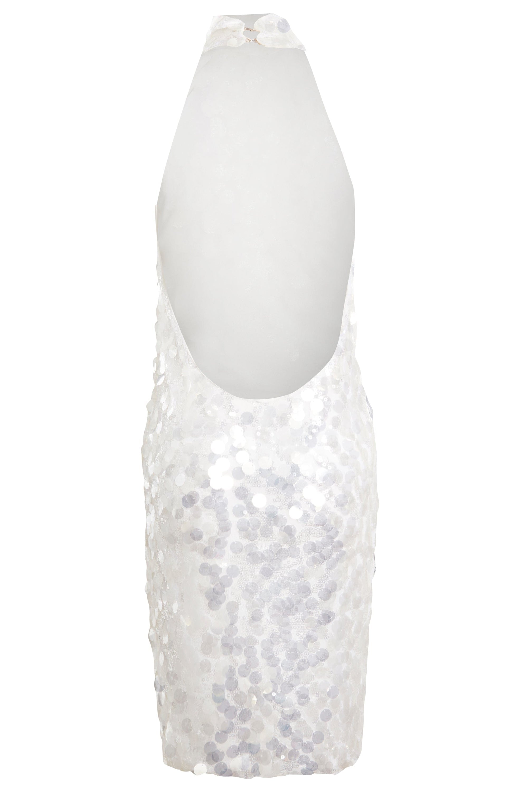 White backless mini dress by Blush Athena, stylish sleeveless dress with a fitted silhouette and minimalist design.