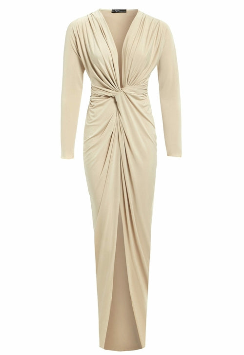 Blush Athena low cut midi dress featuring a fitted silhouette and elegant design, perfect for stylish occasions.