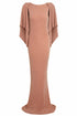 Mocha backless maxi dress from Blush Athena featuring a flowing silhouette and elegant open-back design.