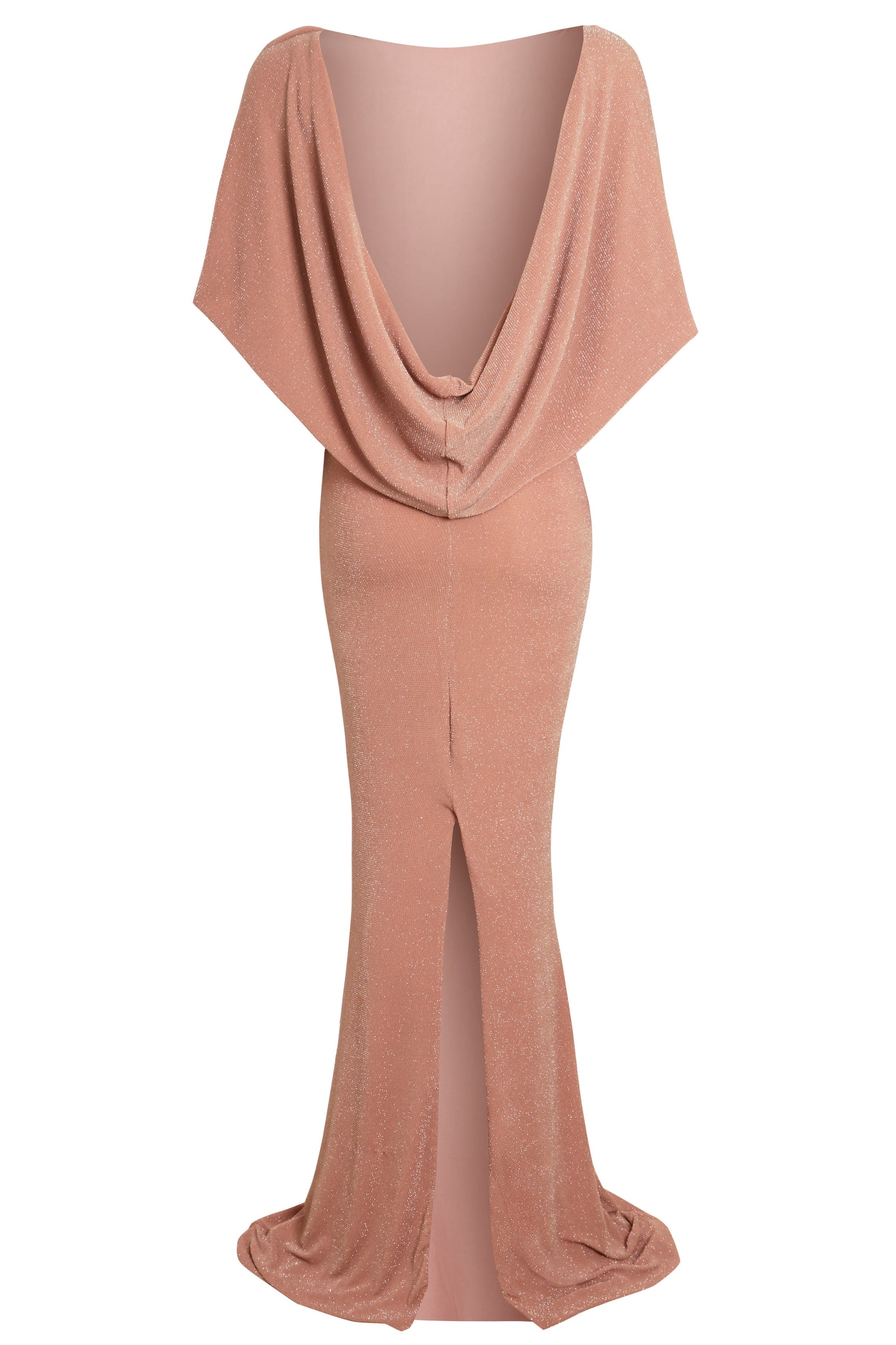 Blush Athena mocha backless maxi dress with flowing fabric and sleeveless design, perfect for elegant occasions.