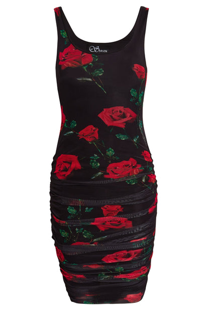 Blush Athena ruched bodycon mini dress in a fitted style, shown on a model, featuring a sleek, stylish design.