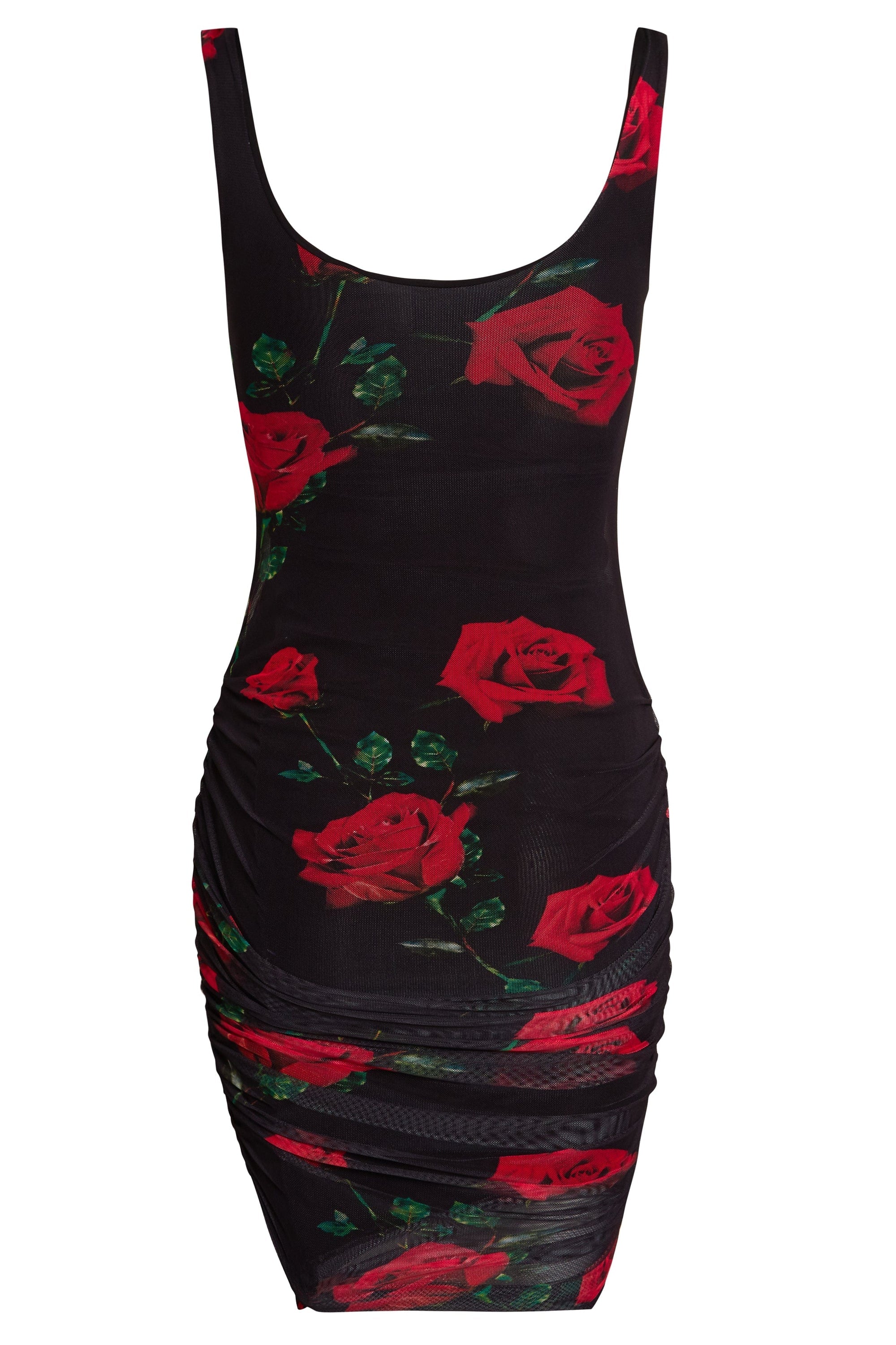 Black ruched bodycon mini dress by Blush Athena, featuring fitted style and stylish design, shown on a mannequin.