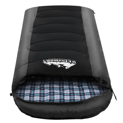 Ozdingo Weisshorn single black sleeping bag with thermal insulation, suitable for camping and hiking in cold weather down to -20°C