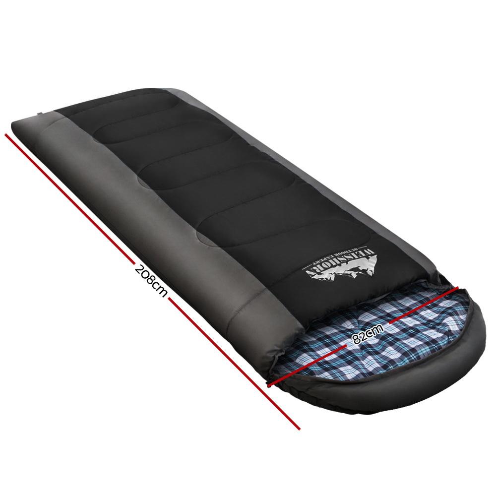 Ozdingo Weisshorn single black sleeping bag for camping and hiking, designed for -20°C thermal insulation and outdoor use