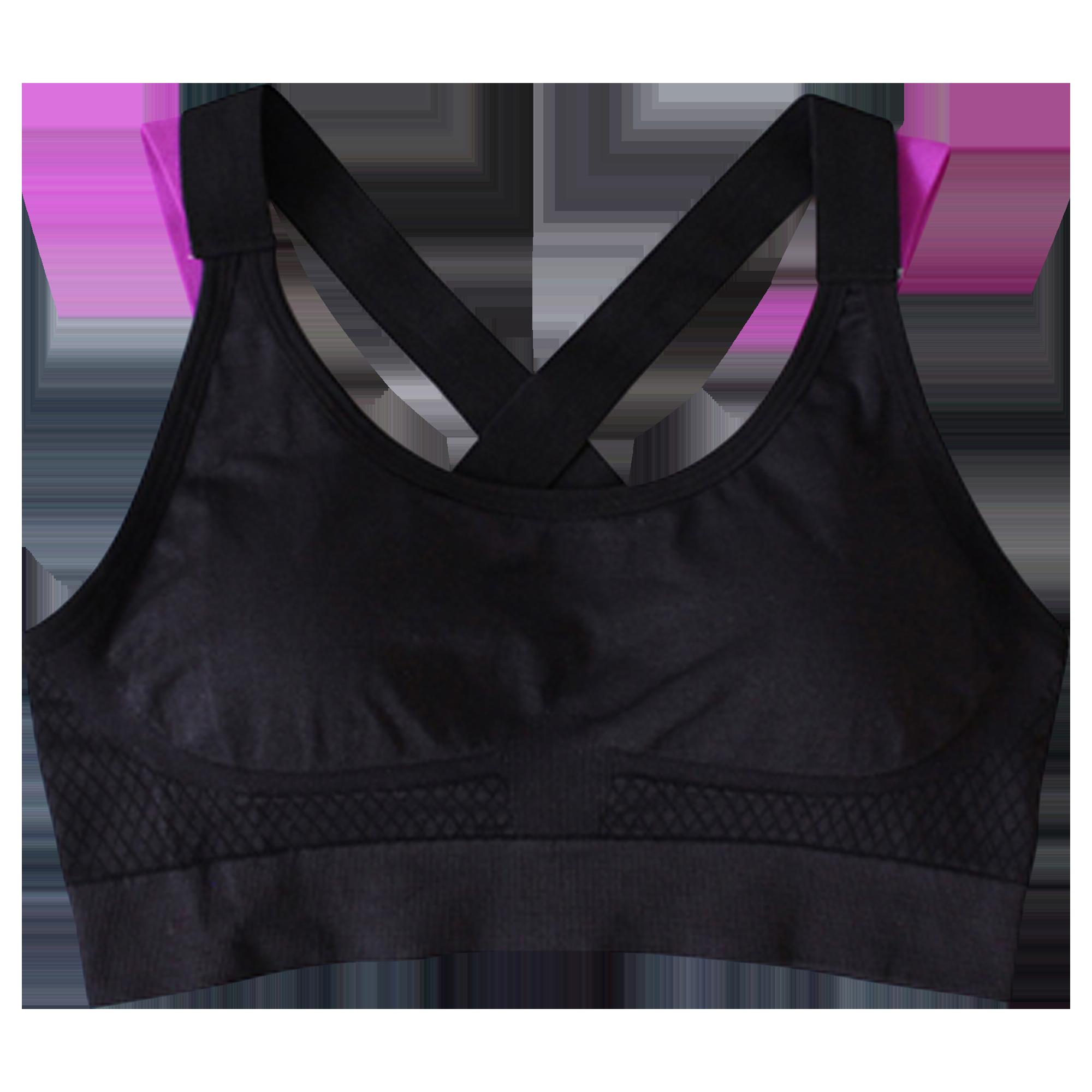 Crimson Gaia SOBEYO black padded sports bra with elastic straps and cross-back design, ideal for activewear workouts.
