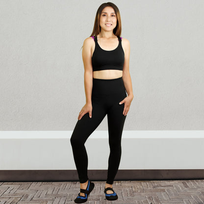 Crimson Gaia SOBEYO black padded sports bra with elastic straps and cross back design, ideal for activewear and workout sessions.