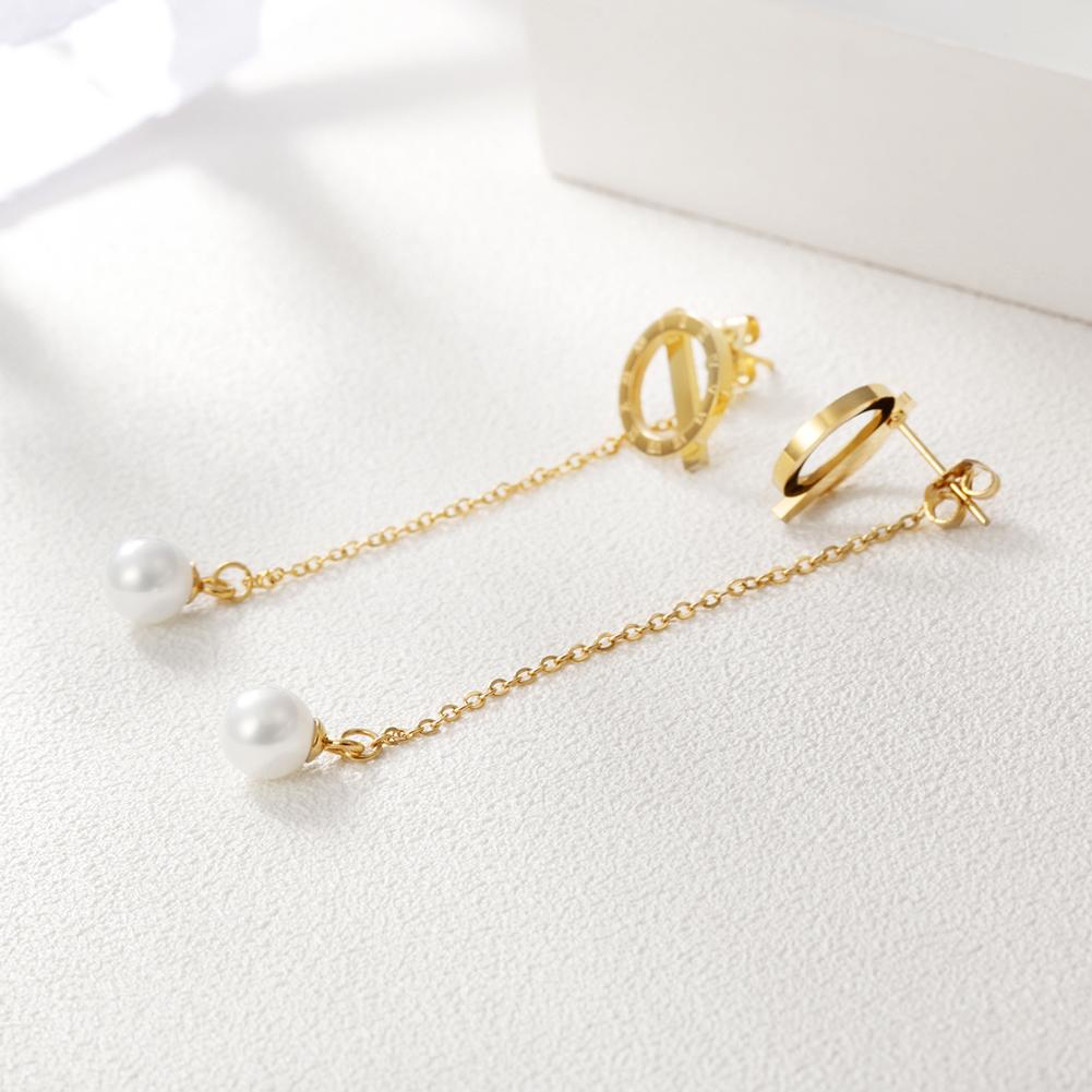 Lavender Phoebe pearl front and back dangle earrings with elegant design, showcasing lustrous pearls and delicate metal hooks.