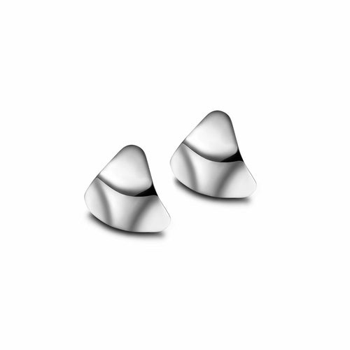 Lavender Phoebe curved triangle earrings in silver with a modern geometric design, displayed on a plain background.