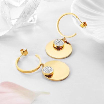 Lavender Phoebe double round dangle CZ earrings with sparkling cubic zirconia in a jewelry image.