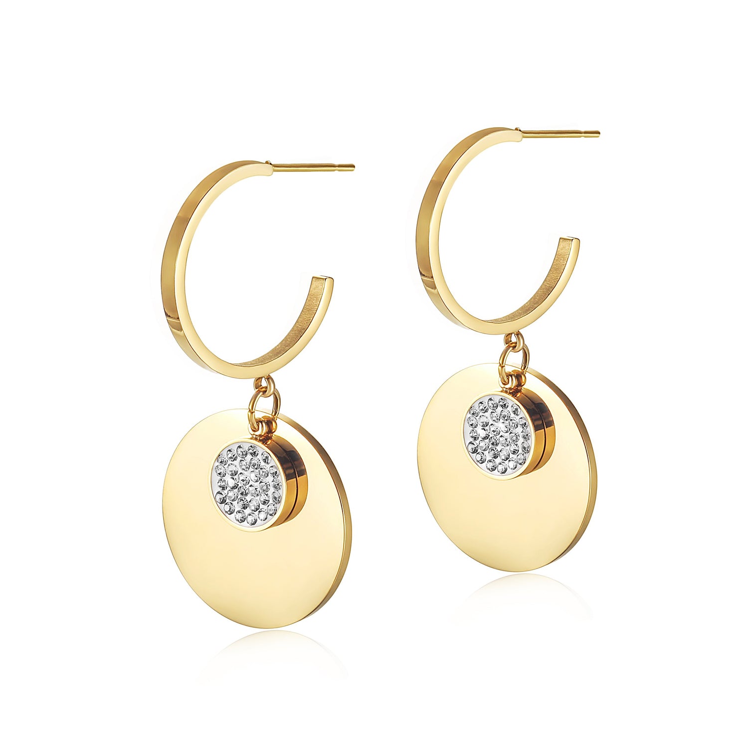 Lavender Phoebe double round dangle CZ earrings with sparkling cubic zirconia stones, jewelry and watch accessory.