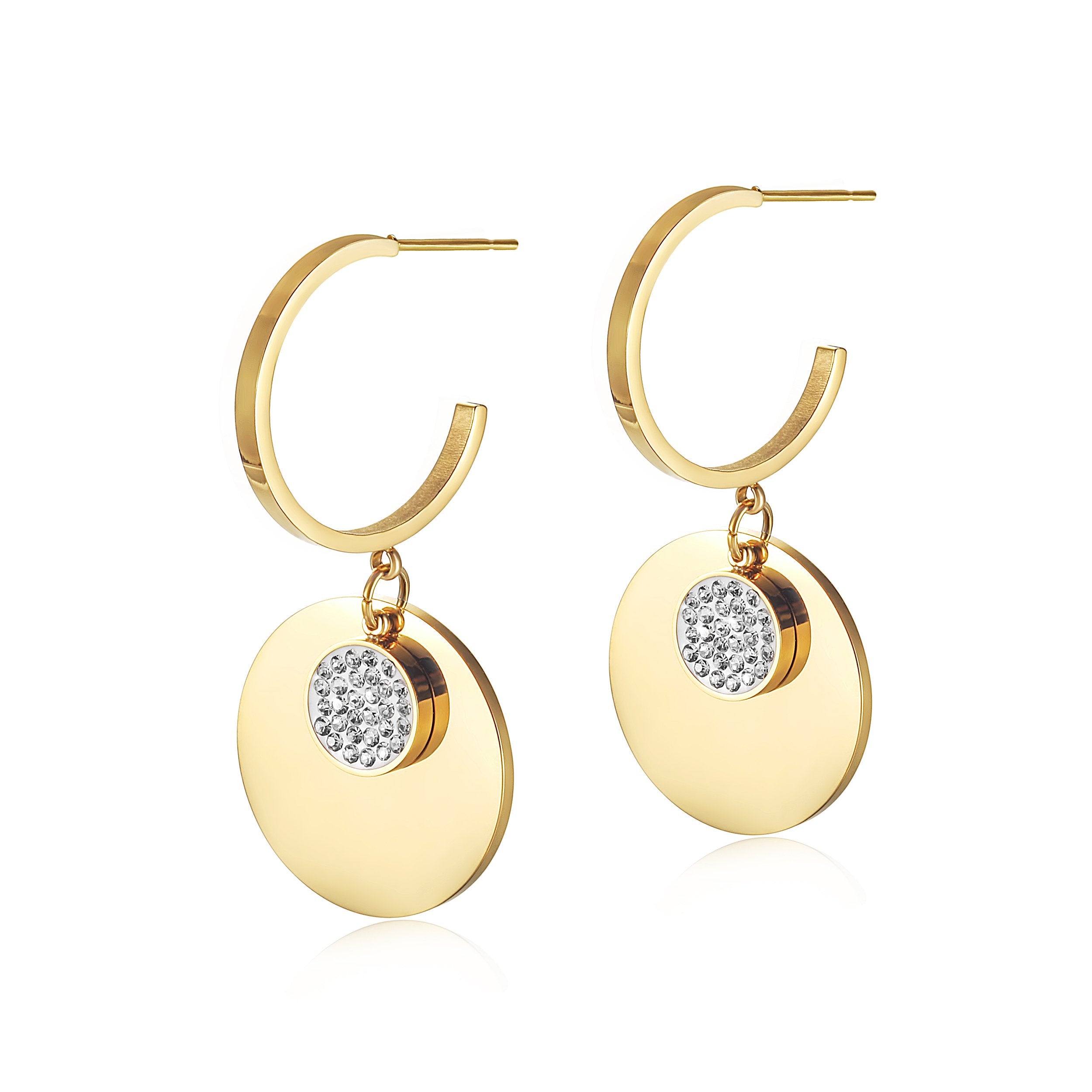 Lavender Phoebe double round dangle CZ earrings with sparkling cubic zirconia stones, jewelry and watch accessory.