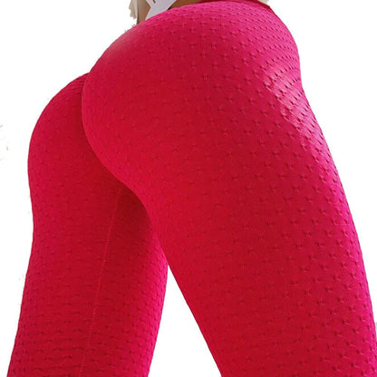 Red women’s yoga and sports leggings by Amethyst Hera, designed for gym, running, and fitness activities.