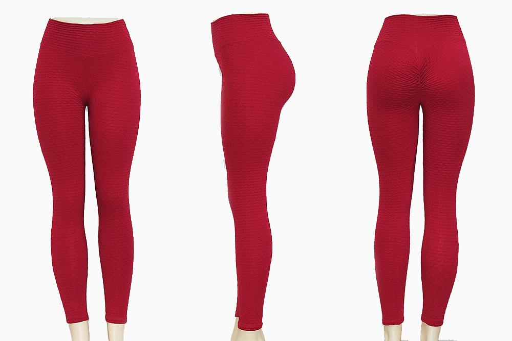 Red women’s yoga sports leggings by Amethyst Hera, designed for gym, running, and fitness activities.
