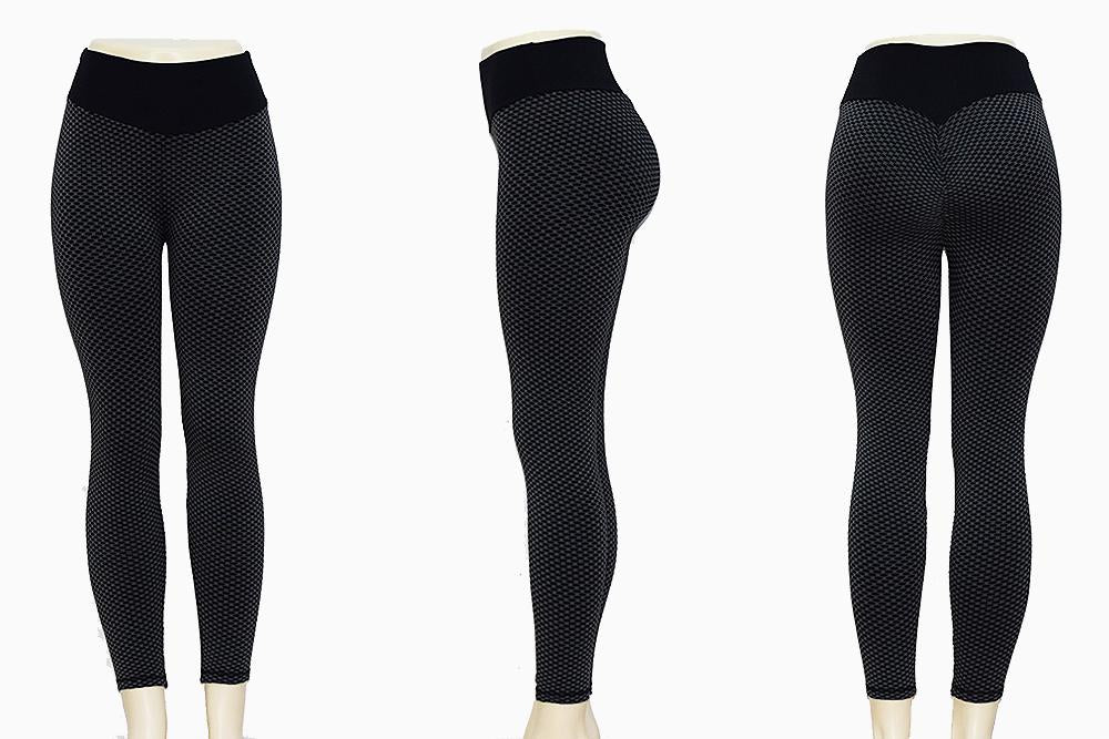 Black mesh knitting high waist yoga pants by Amethyst Hera, designed for gym and home workouts.