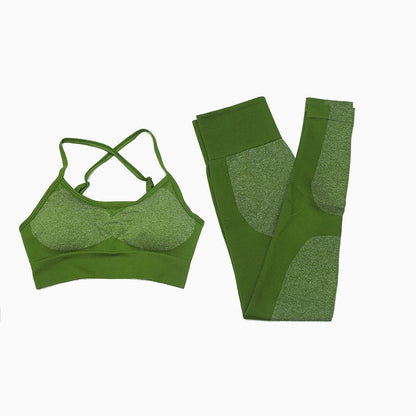Amethyst Hera high waist seamless yoga leggings and stretch sports bra in avocado green, designed for activewear and workout comfort.