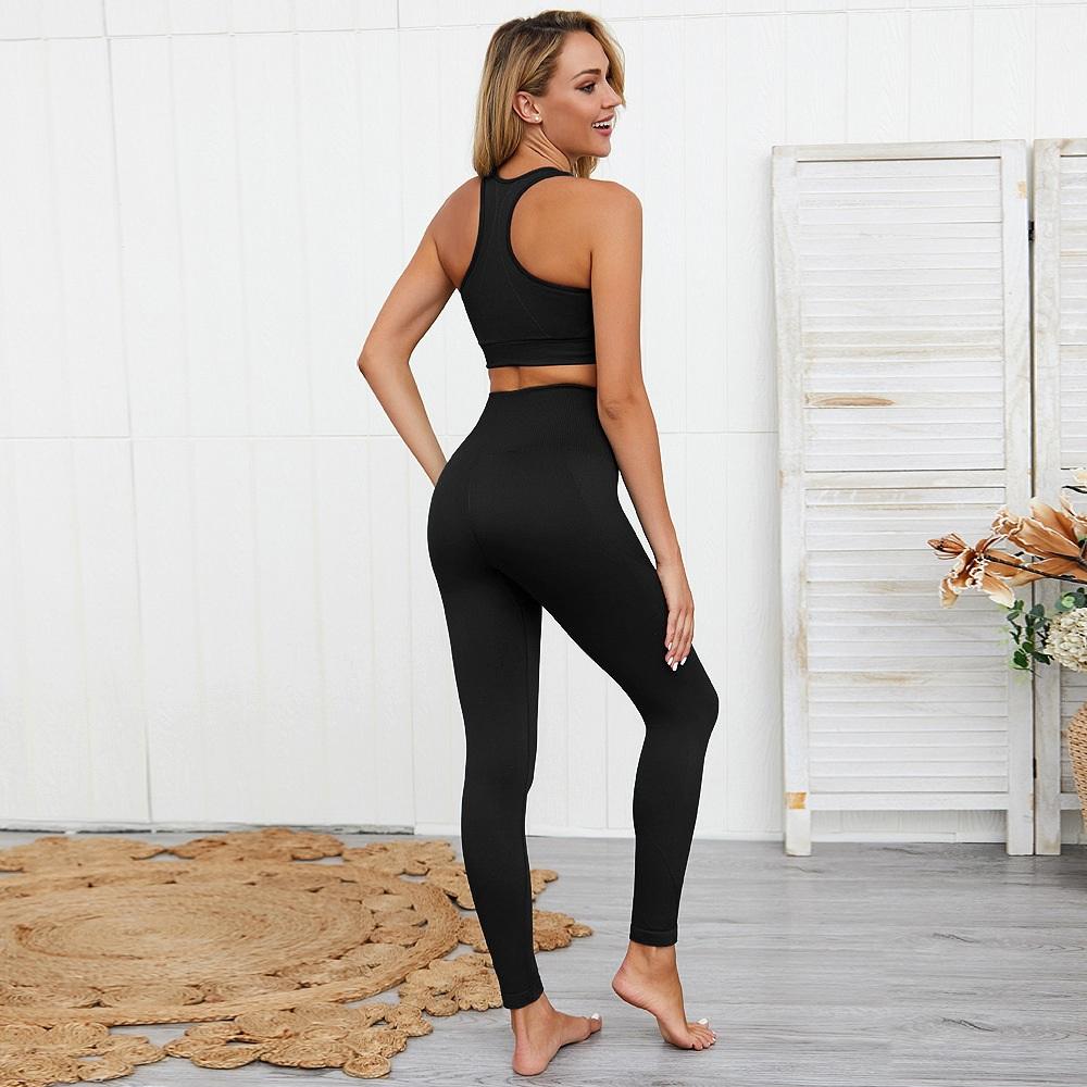 Black Amethyst Hera stretchy two-piece sportswear set featuring a fitted top and matching leggings for active wear and lounging.