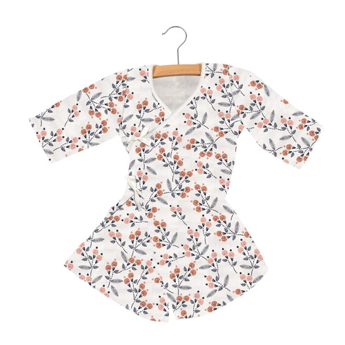 Lavender Charlie Dahlia Floral Bamboo Newcastle Mini Robe for kids, featuring colorful dahlia flower pattern and soft bamboo fabric.