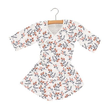 Lavender Charlie Dahlia Floral Bamboo Newcastle Mini Robe for kids, featuring colorful dahlia flower pattern and soft bamboo fabric.
