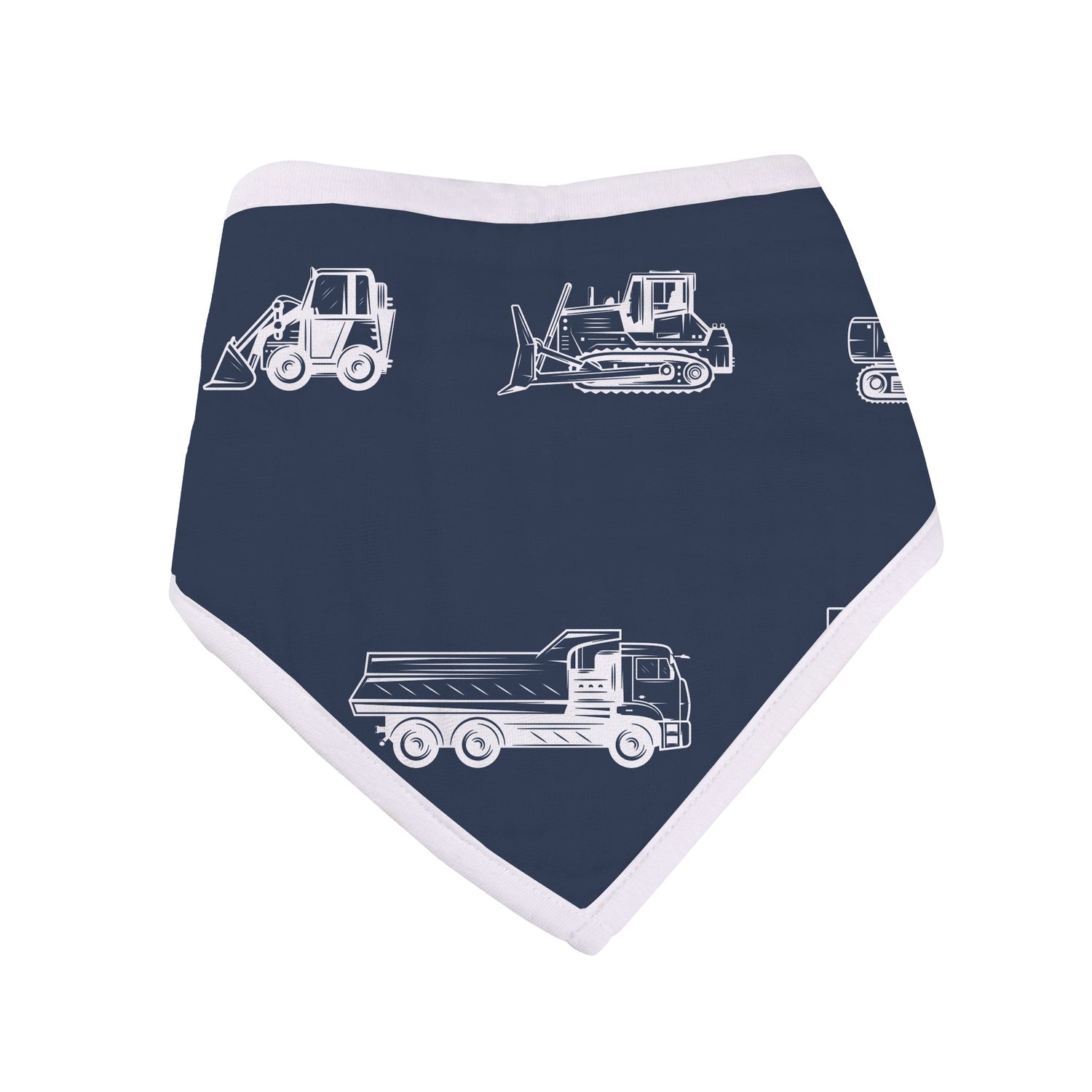 Lavender Charlie Things That Go bandana bib for babies, featuring colorful vehicle patterns on soft fabric.