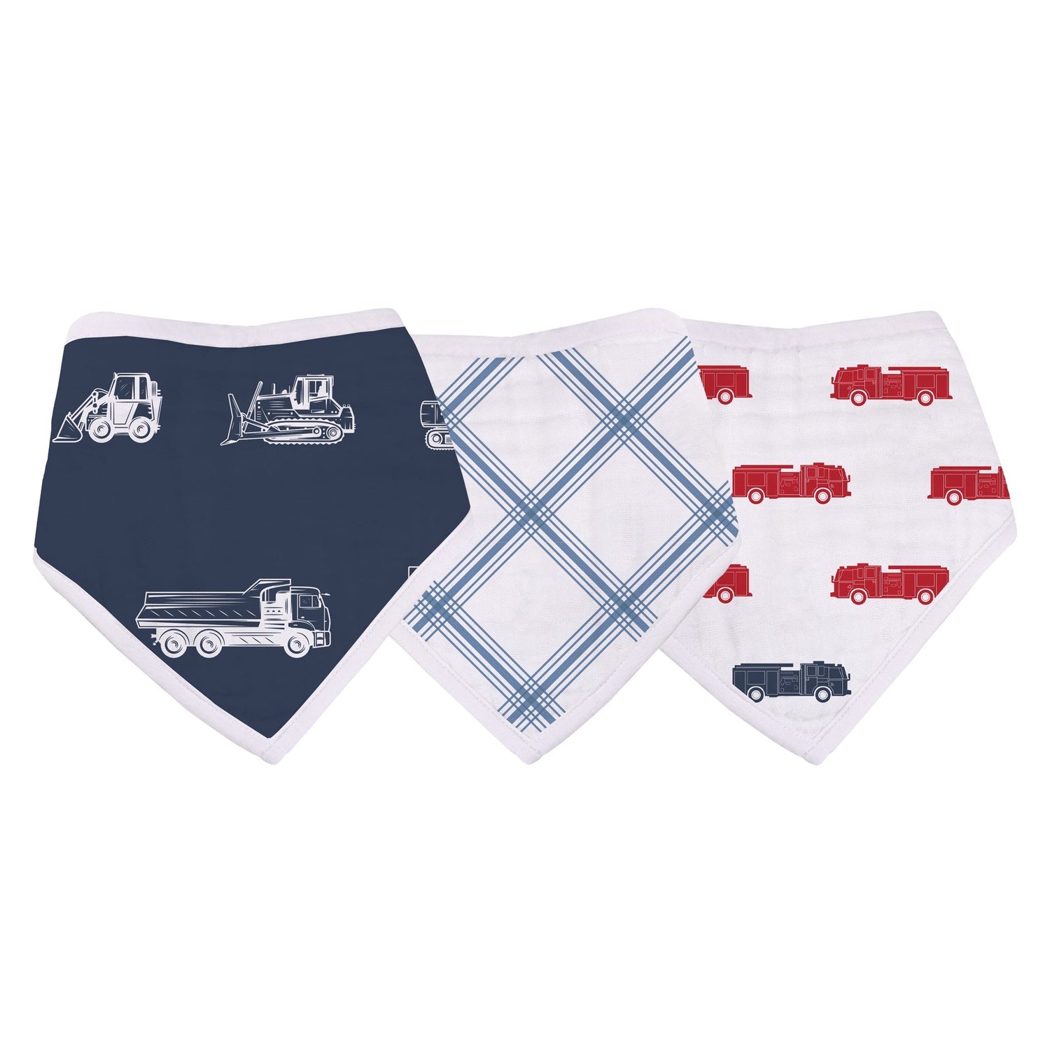 Lavender Charlie Things That Go bandana bib for kids and babies, featuring colorful transportation-themed design on soft fabric