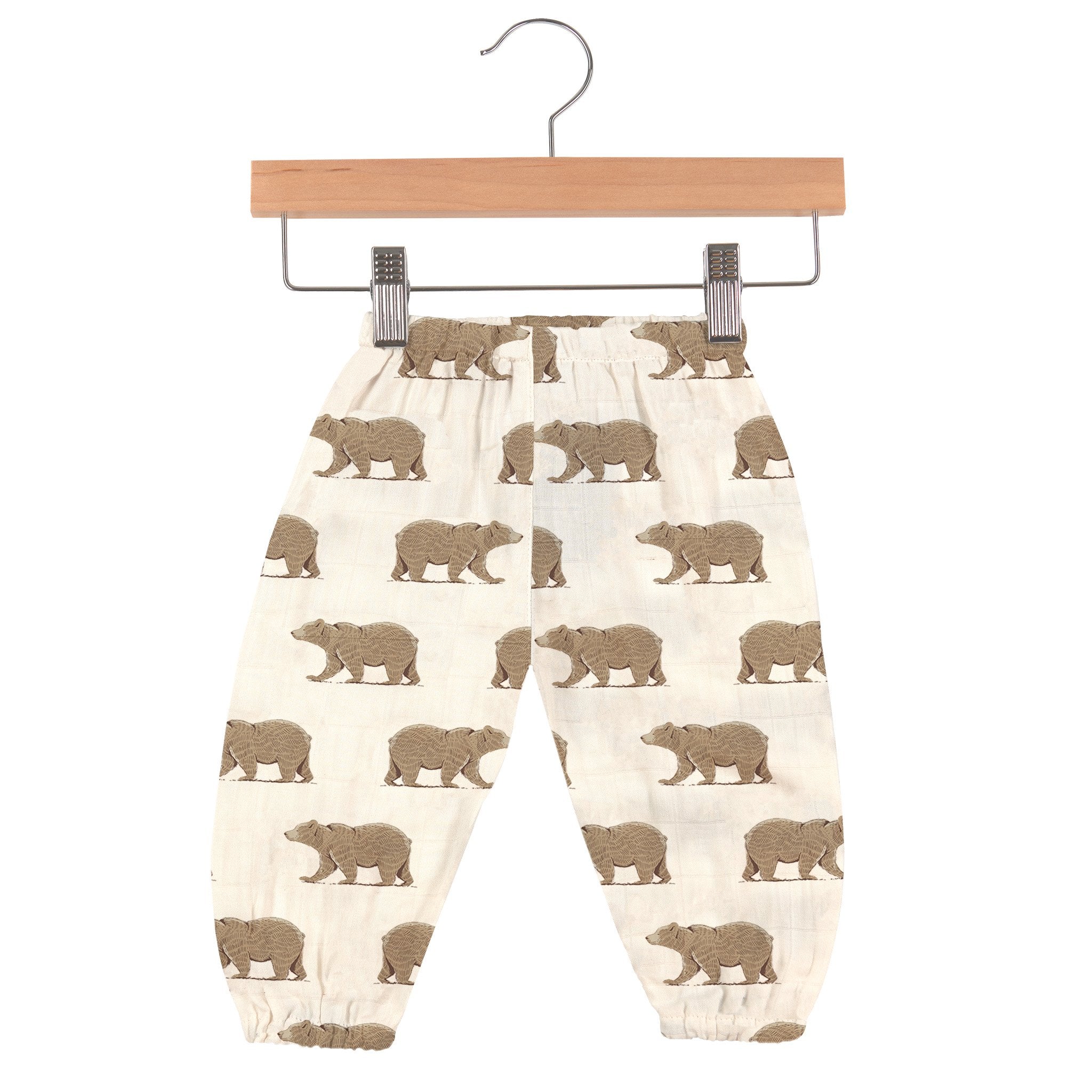 Lavender Charlie Goodnight Bear Bamboo Newcastle Mini Pants for kids and babies, featuring soft bamboo fabric and bear print design.
