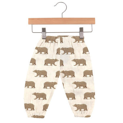 Lavender Charlie Goodnight Bear Bamboo Newcastle Mini Pants for kids and babies, featuring soft bamboo fabric and bear print design.