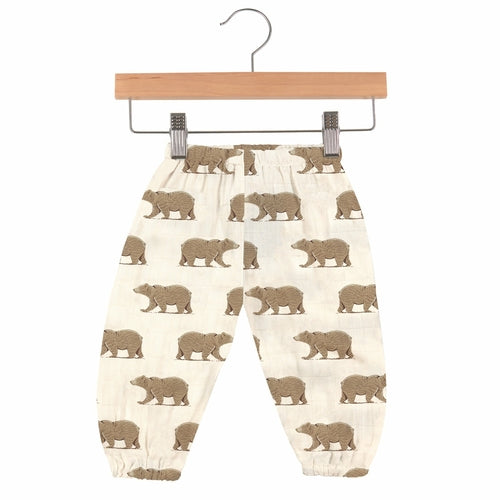 Lavender Charlie Goodnight Bear Bamboo Newcastle Mini Pants for kids and babies, soft fabric with cute bear design.