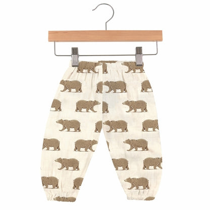 Lavender Charlie Goodnight Bear Bamboo Newcastle Mini Pants for kids and babies, soft fabric with cute bear design.