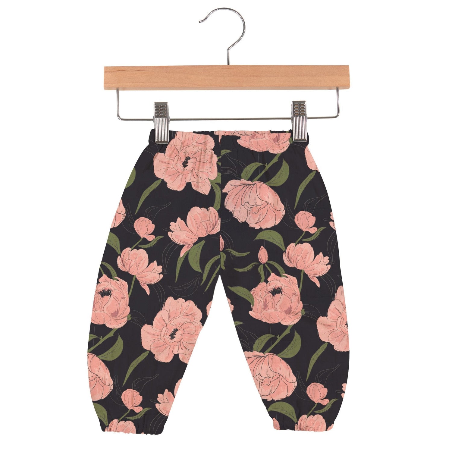 Kids and babies Peonies Newcastle Mini Pants by Lavender Charlie, featuring soft fabric and stylish floral design.