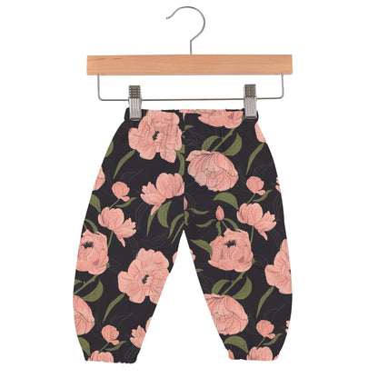 Kids and babies Peonies Newcastle Mini Pants by Lavender Charlie, featuring soft fabric and stylish floral design.