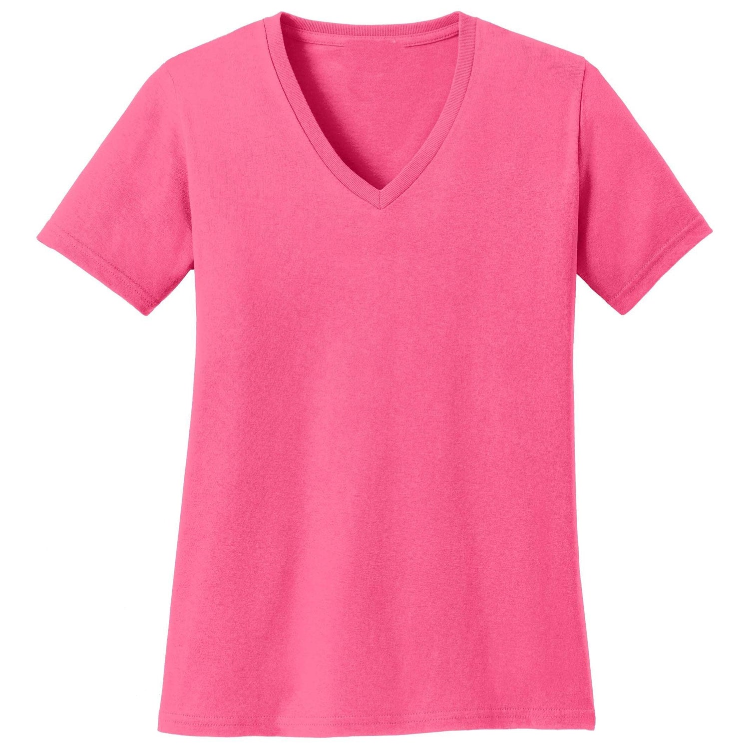 Fuchsia Electra neon pink cotton blend V-neck short sleeve women&