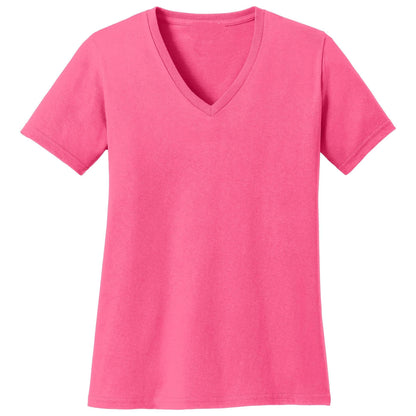 Fuchsia Electra neon pink cotton blend V-neck short sleeve women&
