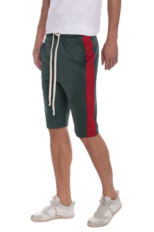 Lime Milo single stripe shorts in green and red color, casual design, featuring a comfortable fit and stylish stripe detail.