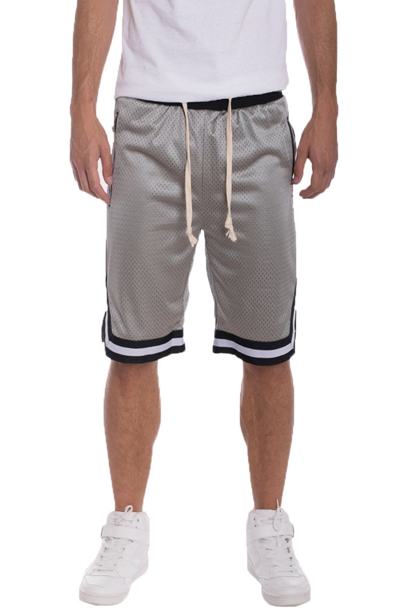 Grey Lime Milo solid mesh basketball shorts with an elastic waistband and breathable fabric for active sportswear.