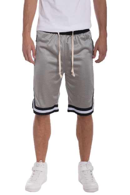 Grey Lime Milo solid mesh basketball shorts with an elastic waistband and breathable fabric for active sportswear.