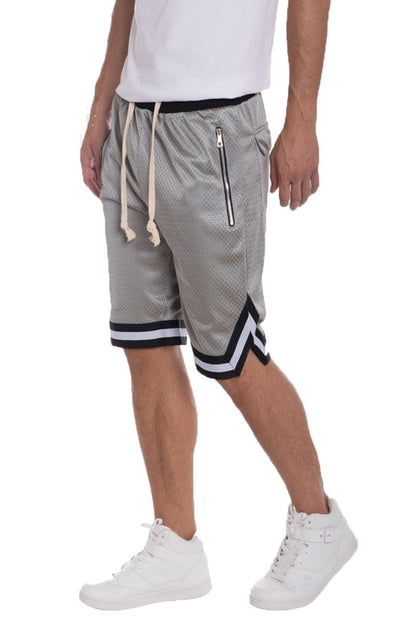 Grey Lime Milo solid mesh basketball shorts with breathable fabric and elastic waistband, designed for active sportswear.
