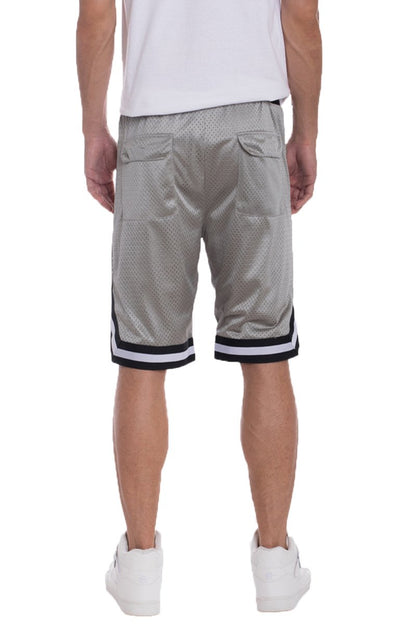 Grey Lime Milo solid mesh basketball shorts with breathable fabric and athletic fit, ideal for sports and active wear.