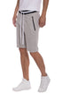 Grey Brandon French Terry Shorts by Lime Milo, shown from the side with an elastic waistband and relaxed fit.