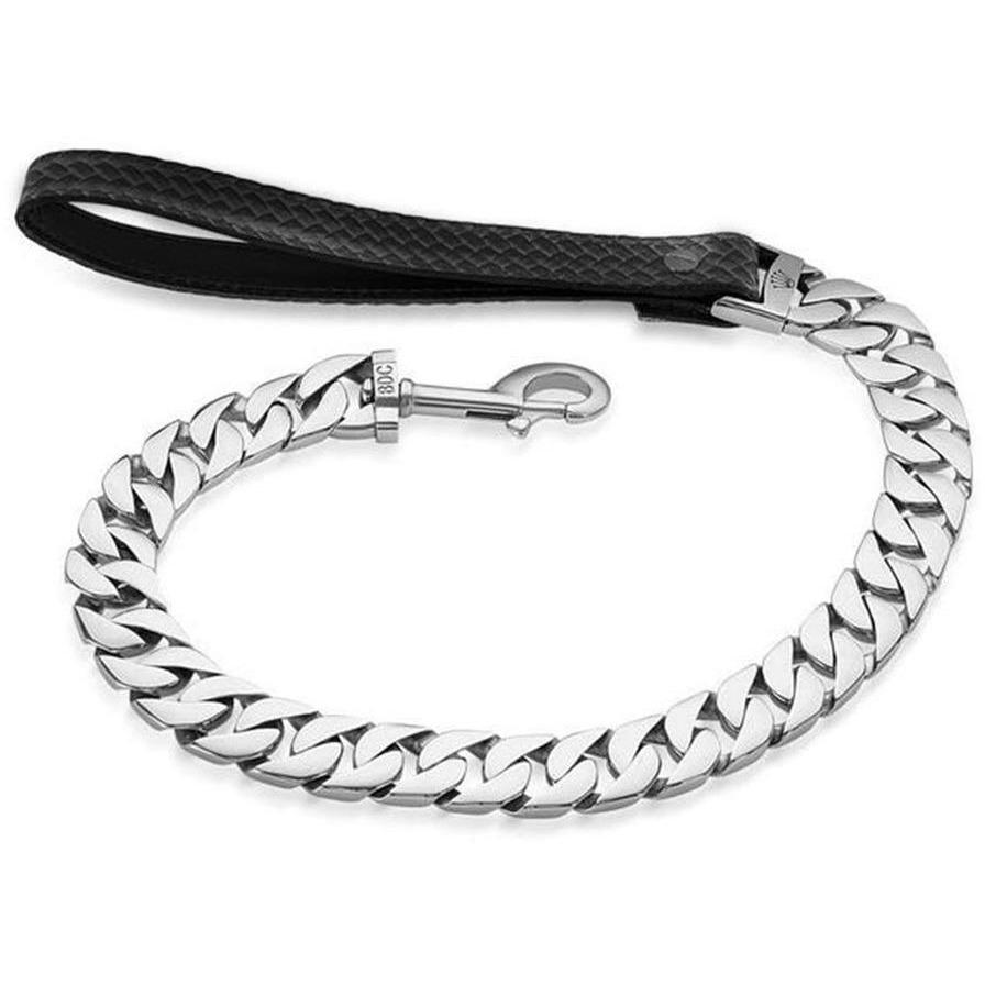 Almandine Caesar Cuban Link pet leash with durable chain design, suitable for stylish and secure pet walks.
