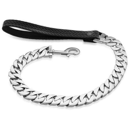 Almandine Caesar Cuban Link pet leash with durable chain design, suitable for stylish and secure pet walks.