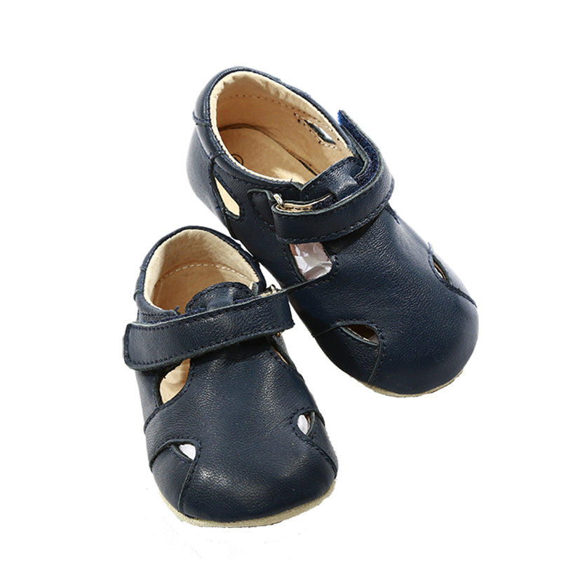 Sunday Navy Baby and Toddler First Walker Sandals by Rose Chestnut, navy blue footwear for little feet, soft and supportive for early walking.