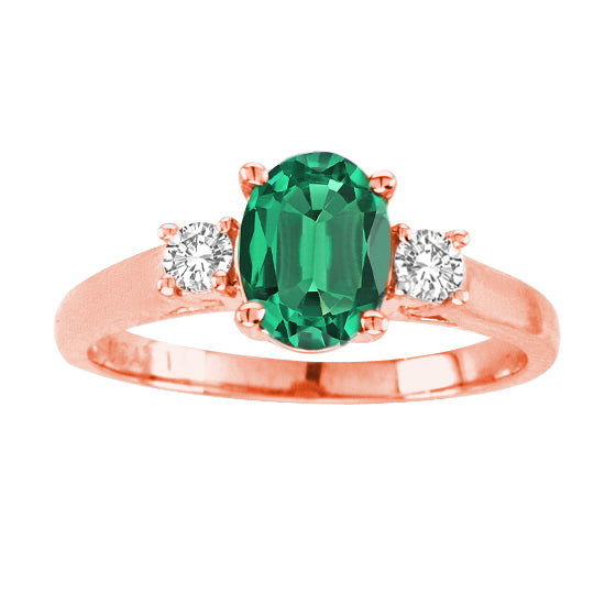 Rose Chloe Ilano Collection 14K rose gold oval emerald ring, 7x5 inches, featuring elegant craftsmanship and a shiny finish.