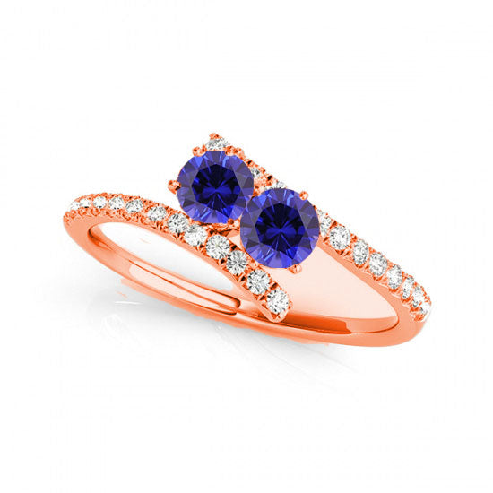 Rose Chloe USA Studs ring featuring two 14K rose gold sapphires and diamond accents, showcasing elegant jewelry design.