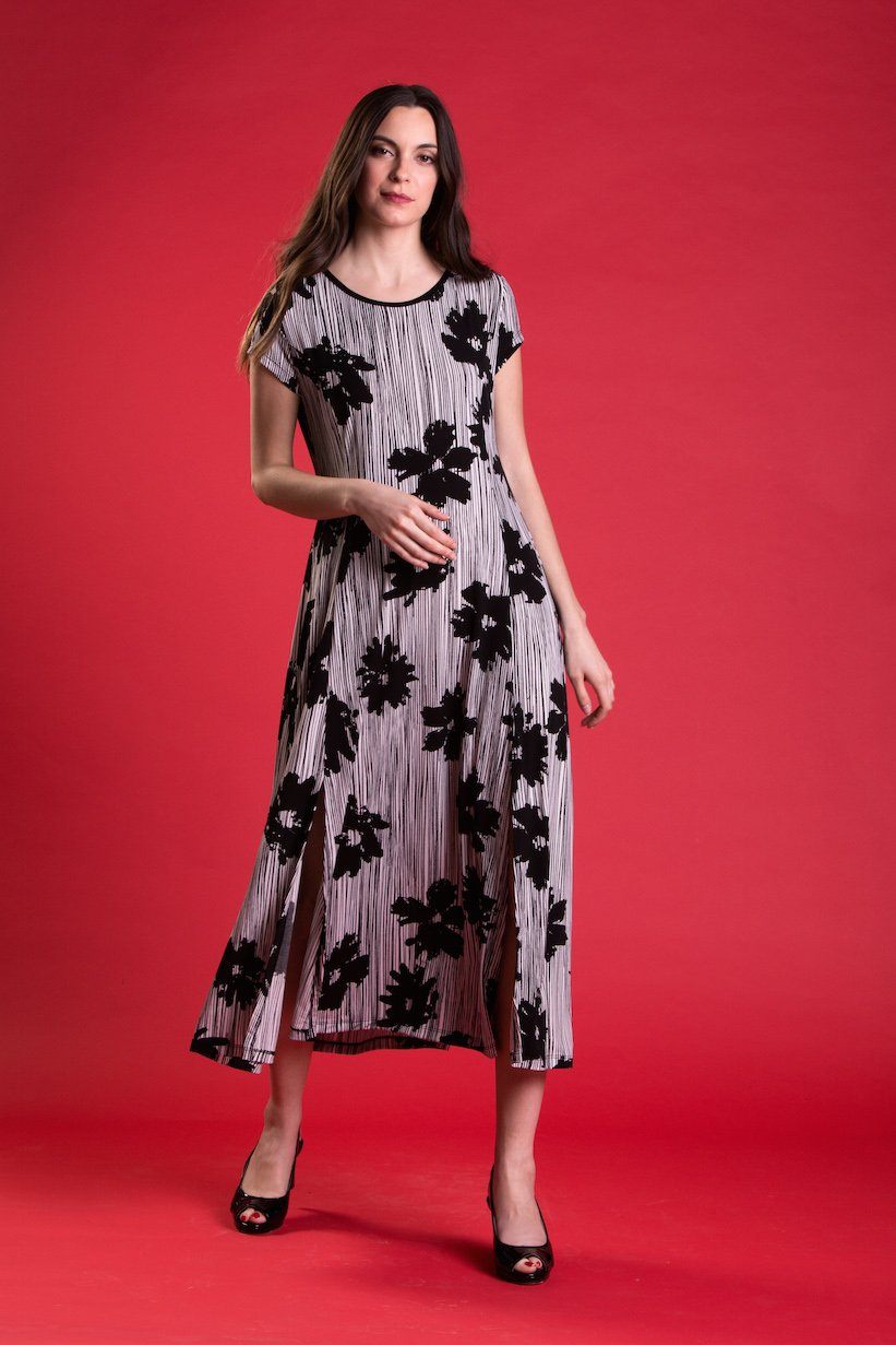Purple Mango St. Tropez dress featuring a vibrant stripe and floral print, women&