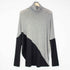 Yellow Hera turtle neck diagonal color block sweater, long-sleeve knit top with bold color blocking design.