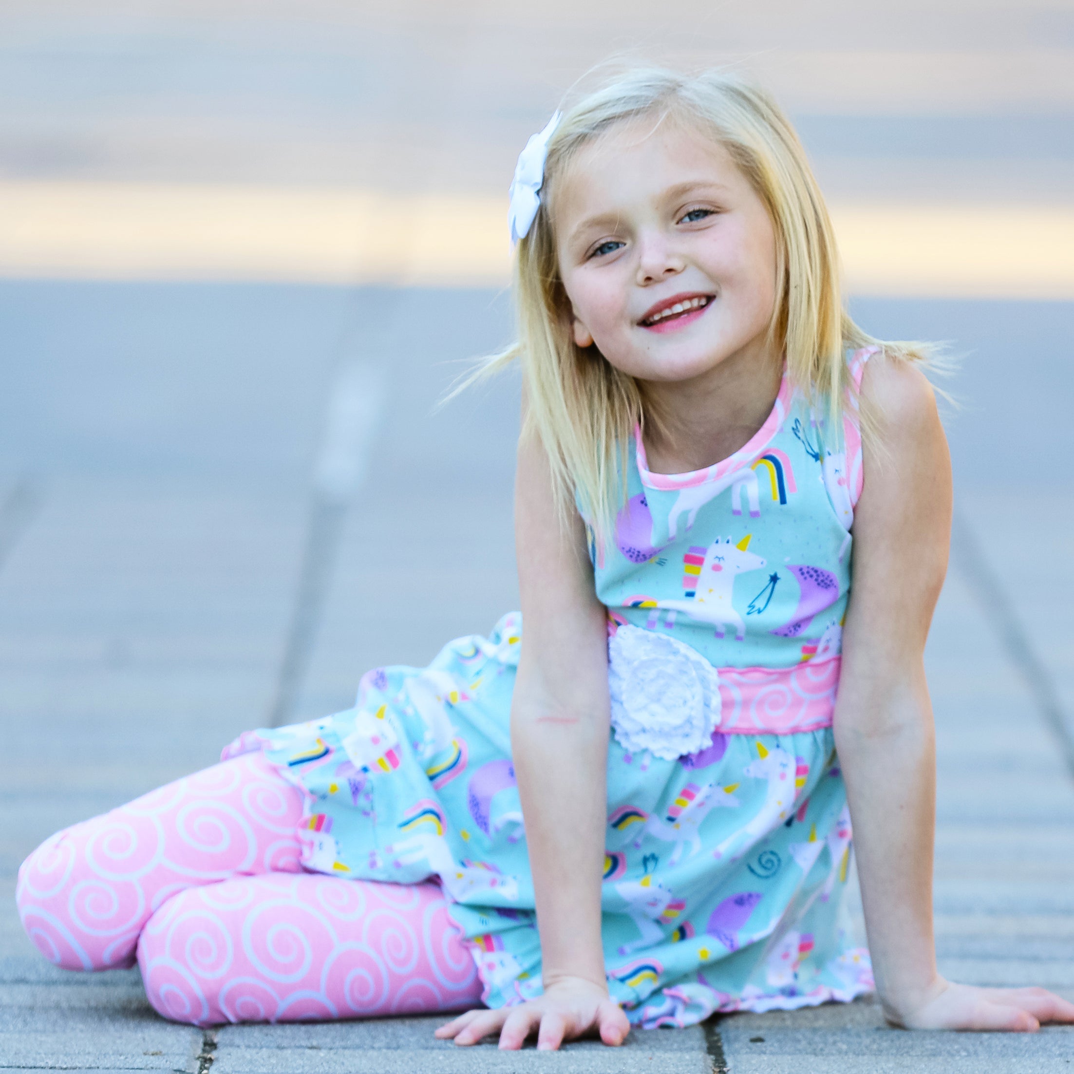 Black Simba AnnLoren girls unicorns rainbow dress with pink swirl leggings, colorful kid&