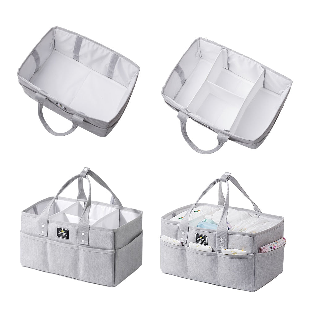Sunveno baby diaper caddy organizer by Maroon Chronos, portable storage bin for diapers and baby wipes in nursery.