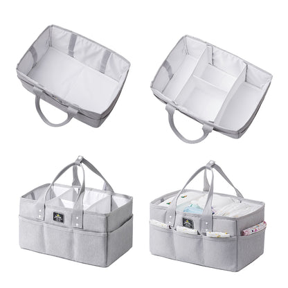 Sunveno baby diaper caddy organizer by Maroon Chronos, portable storage bin for diapers and baby wipes in nursery.